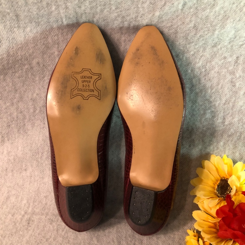 Burgundy ‘Crocodile’ Low-Heel Pumps - Picture 12 of 16